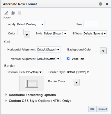The alternate row format window.